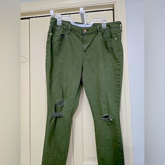 Olive Green Distressed Women's Jeans - Picture 1 of 5
